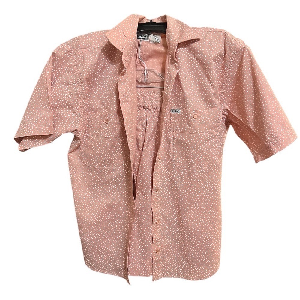 ILIO Shirt and Short Set Women's Size L Vintage Peach with White Polka Dots